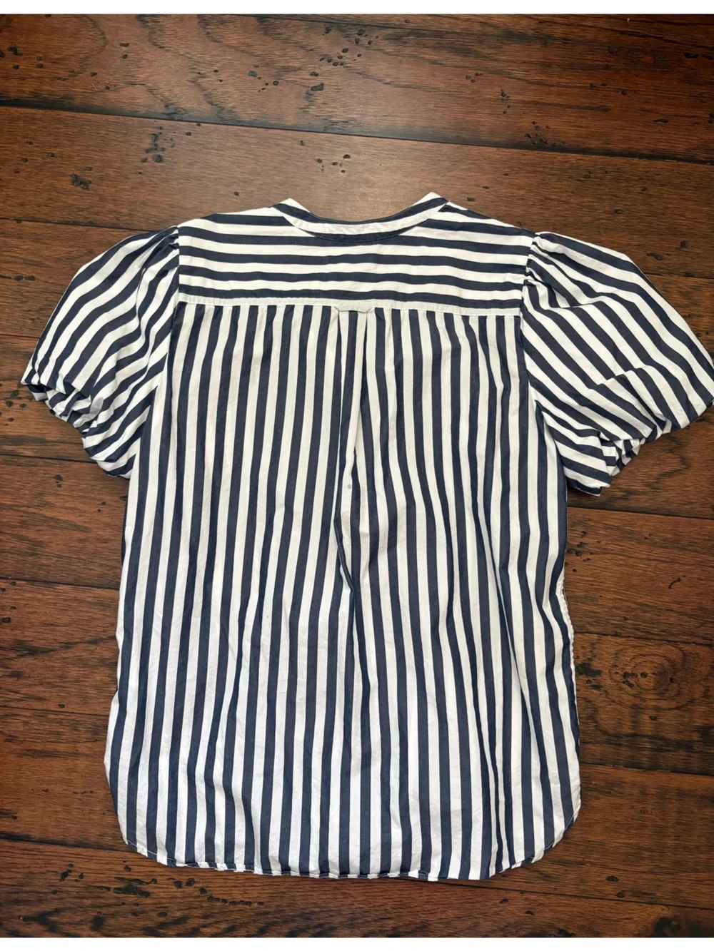 J Crew navy and white striped shirt